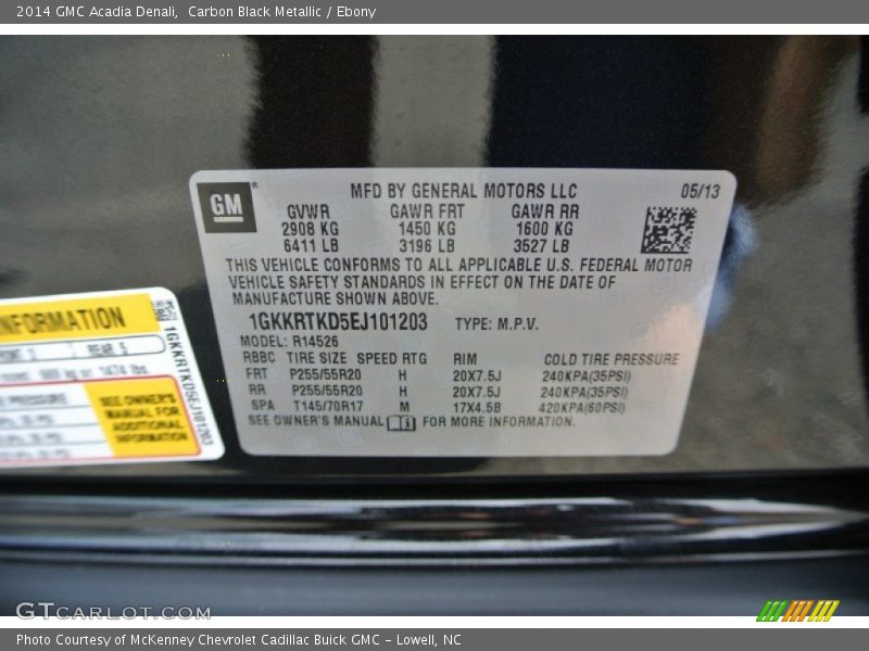 Carbon Black Metallic / Ebony 2014 GMC Acadia Denali