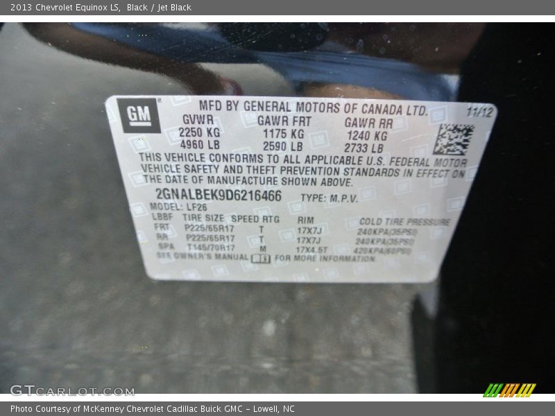 Black / Jet Black 2013 Chevrolet Equinox LS
