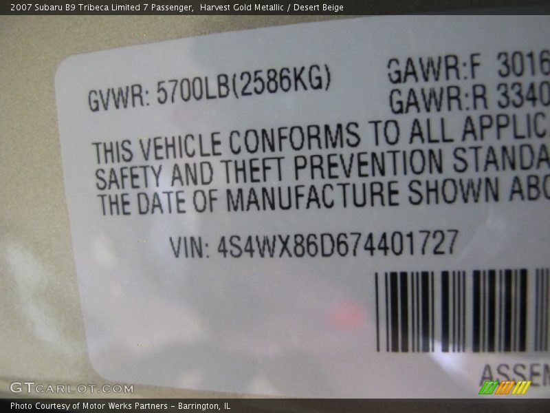 Harvest Gold Metallic / Desert Beige 2007 Subaru B9 Tribeca Limited 7 Passenger