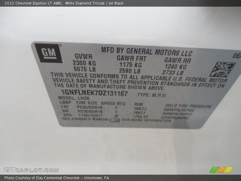 White Diamond Tricoat / Jet Black 2013 Chevrolet Equinox LT AWD