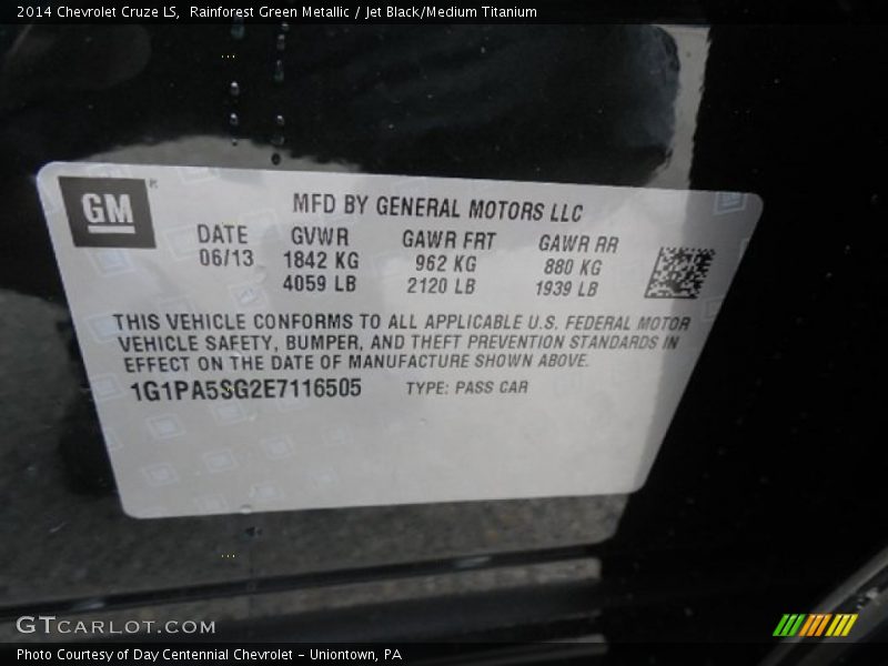 Rainforest Green Metallic / Jet Black/Medium Titanium 2014 Chevrolet Cruze LS