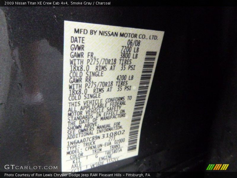 Smoke Gray / Charcoal 2009 Nissan Titan XE Crew Cab 4x4