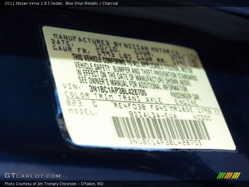 Blue Onyx Metallic / Charcoal 2011 Nissan Versa 1.8 S Sedan