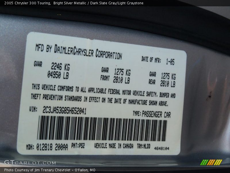 Bright Silver Metallic / Dark Slate Gray/Light Graystone 2005 Chrysler 300 Touring
