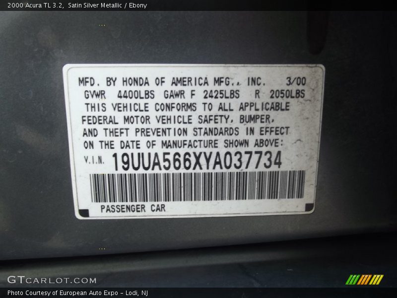 Satin Silver Metallic / Ebony 2000 Acura TL 3.2
