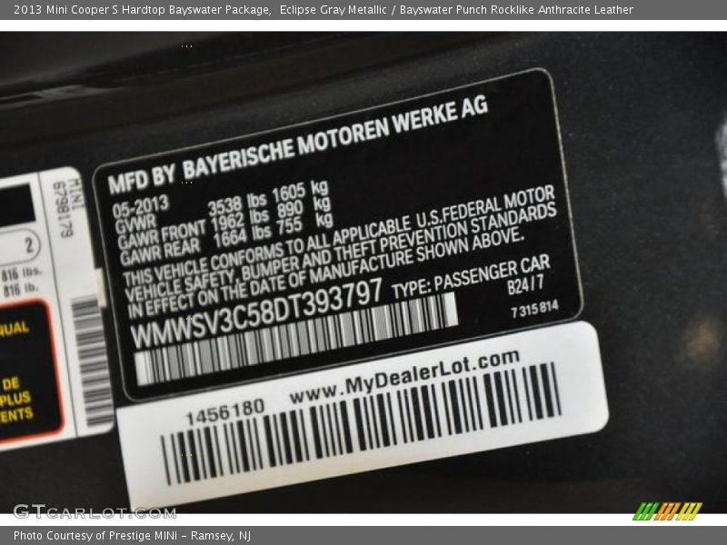 Eclipse Gray Metallic / Bayswater Punch Rocklike Anthracite Leather 2013 Mini Cooper S Hardtop Bayswater Package