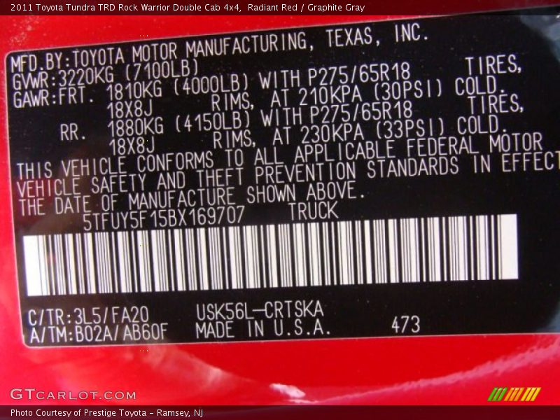 Radiant Red / Graphite Gray 2011 Toyota Tundra TRD Rock Warrior Double Cab 4x4