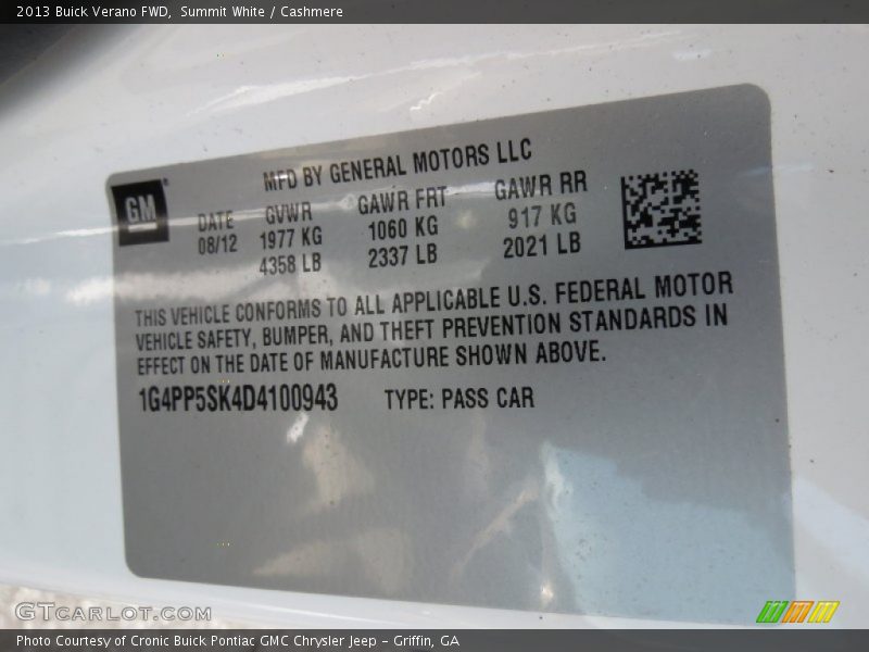Summit White / Cashmere 2013 Buick Verano FWD