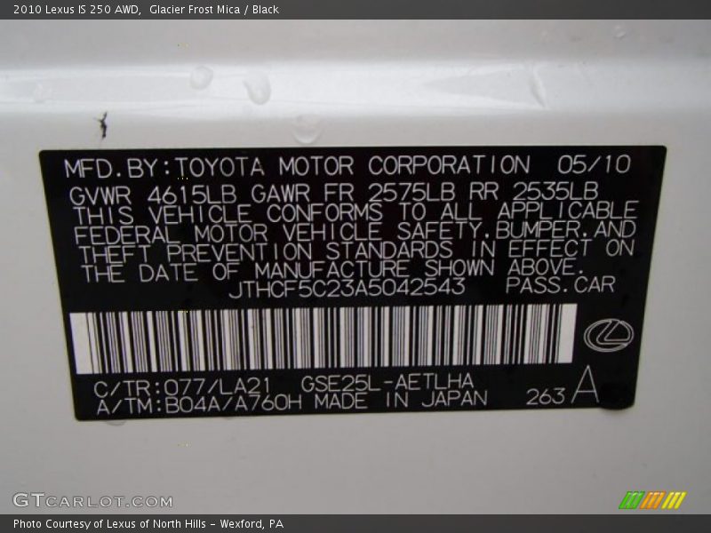 Glacier Frost Mica / Black 2010 Lexus IS 250 AWD