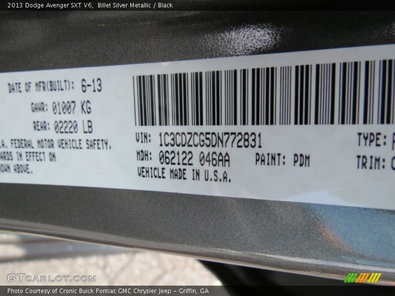 Billet Silver Metallic / Black 2013 Dodge Avenger SXT V6