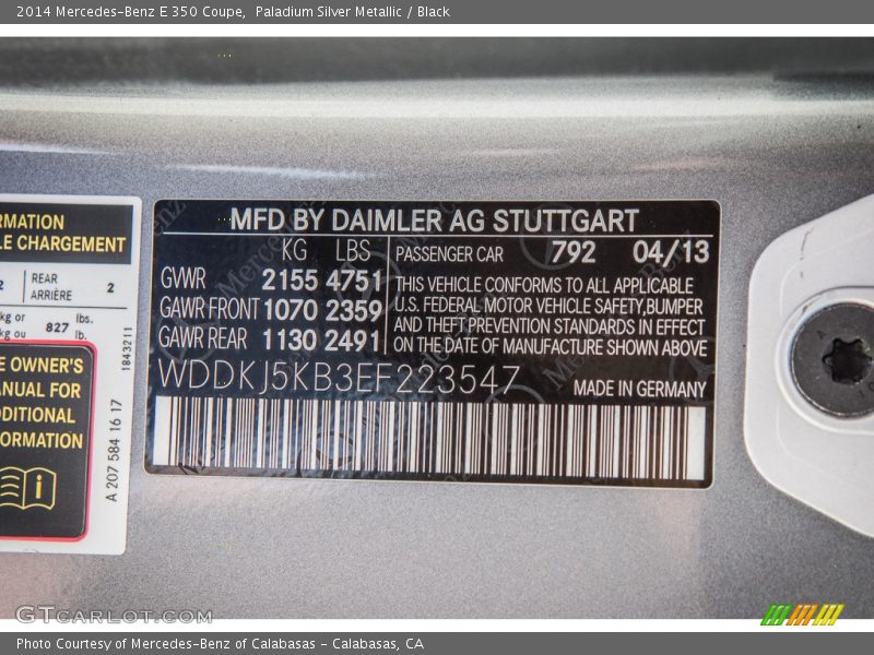 2014 E 350 Coupe Paladium Silver Metallic Color Code 792