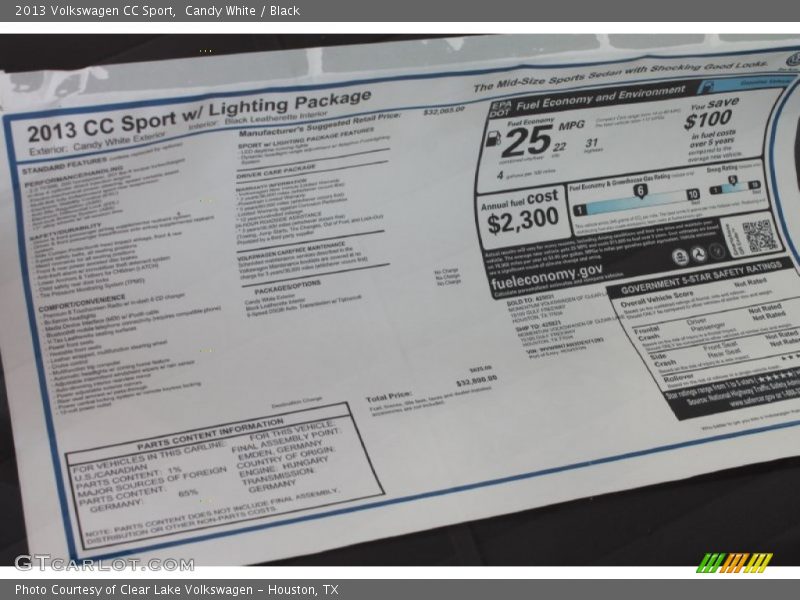 Candy White / Black 2013 Volkswagen CC Sport