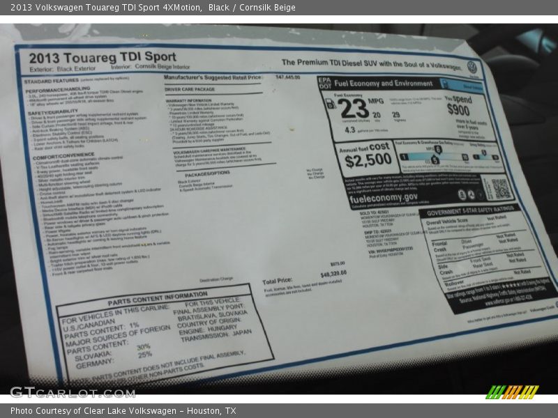 Black / Cornsilk Beige 2013 Volkswagen Touareg TDI Sport 4XMotion