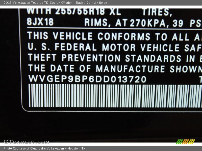 Black / Cornsilk Beige 2013 Volkswagen Touareg TDI Sport 4XMotion