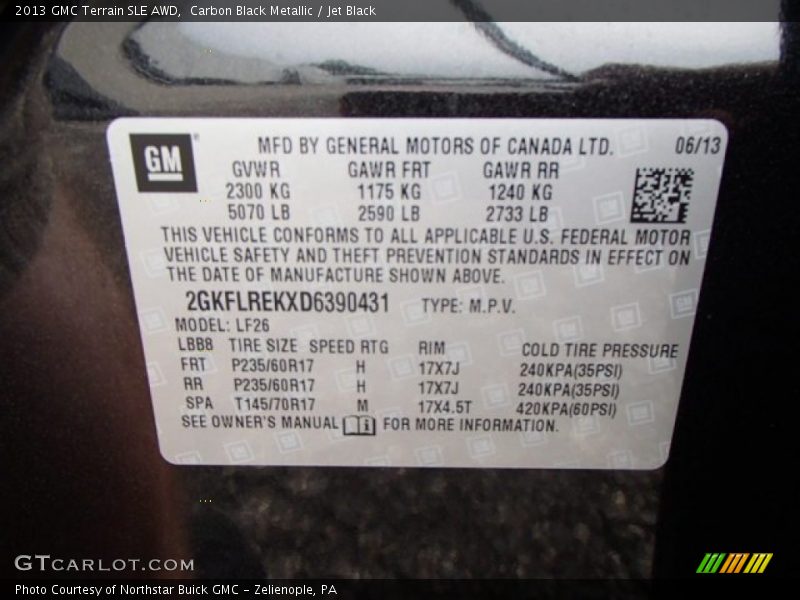 Carbon Black Metallic / Jet Black 2013 GMC Terrain SLE AWD