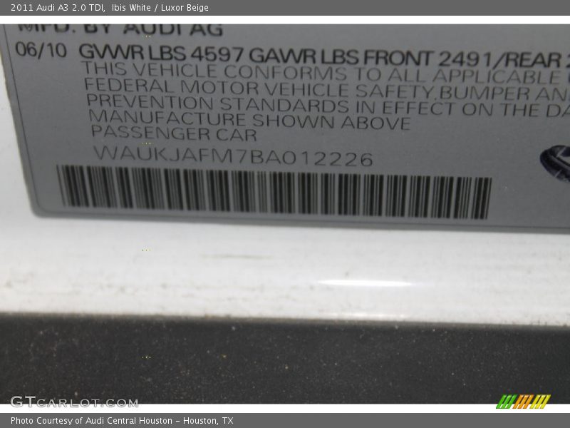 Ibis White / Luxor Beige 2011 Audi A3 2.0 TDI