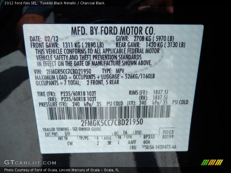 Tuxedo Black Metallic / Charcoal Black 2012 Ford Flex SEL