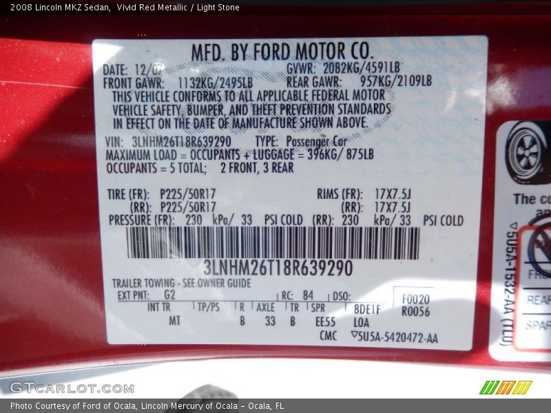 Vivid Red Metallic / Light Stone 2008 Lincoln MKZ Sedan