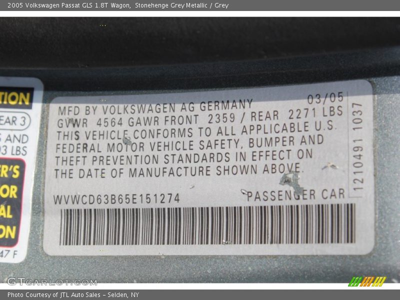 Stonehenge Grey Metallic / Grey 2005 Volkswagen Passat GLS 1.8T Wagon