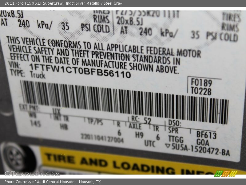 Ingot Silver Metallic / Steel Gray 2011 Ford F150 XLT SuperCrew