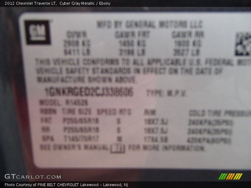 Cyber Gray Metallic / Ebony 2012 Chevrolet Traverse LT