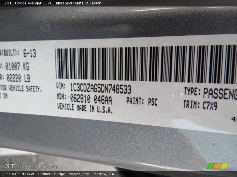 Billet Silver Metallic / Black 2013 Dodge Avenger SE V6