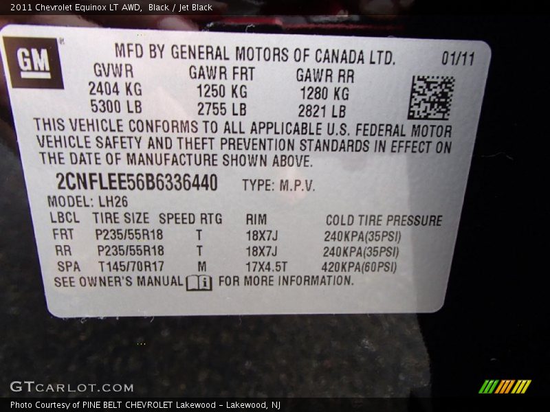 Black / Jet Black 2011 Chevrolet Equinox LT AWD