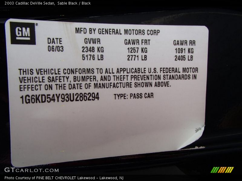 Sable Black / Black 2003 Cadillac DeVille Sedan
