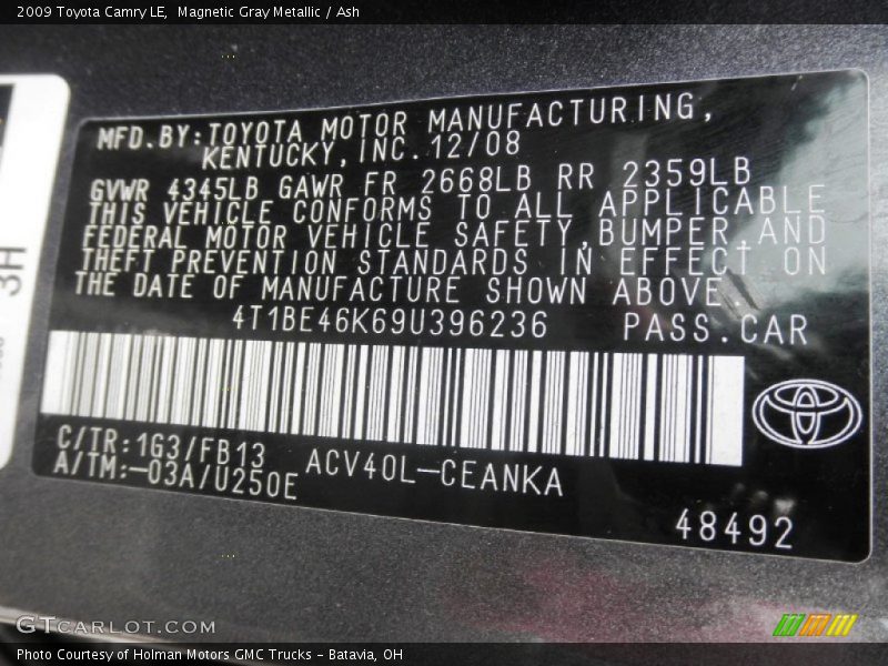 Magnetic Gray Metallic / Ash 2009 Toyota Camry LE