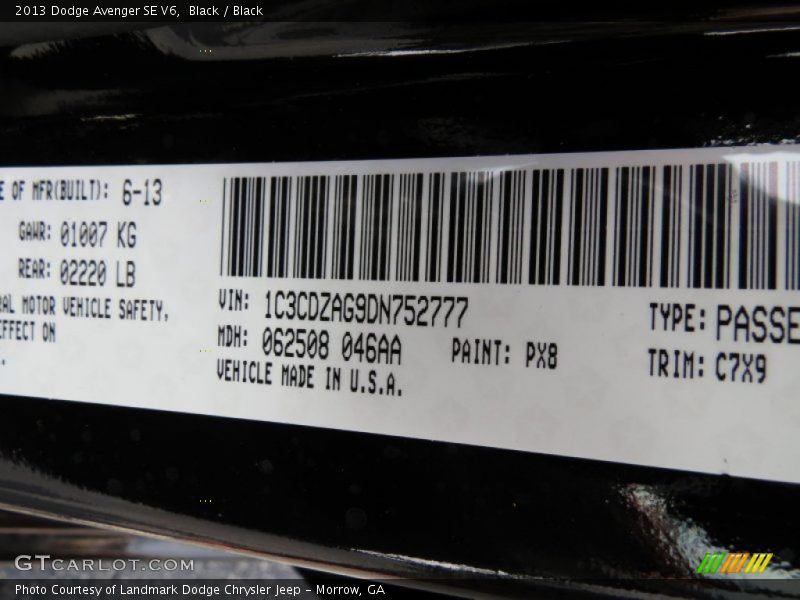 Black / Black 2013 Dodge Avenger SE V6