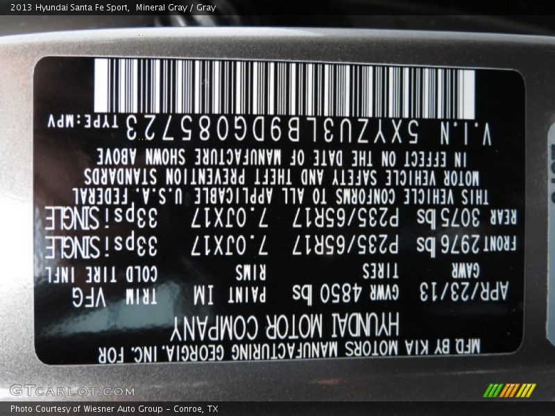 Mineral Gray / Gray 2013 Hyundai Santa Fe Sport
