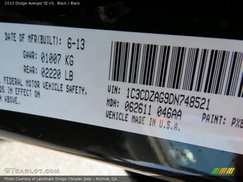 Black / Black 2013 Dodge Avenger SE V6