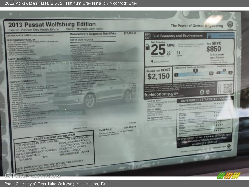 Platinum Gray Metallic / Moonrock Gray 2013 Volkswagen Passat 2.5L S