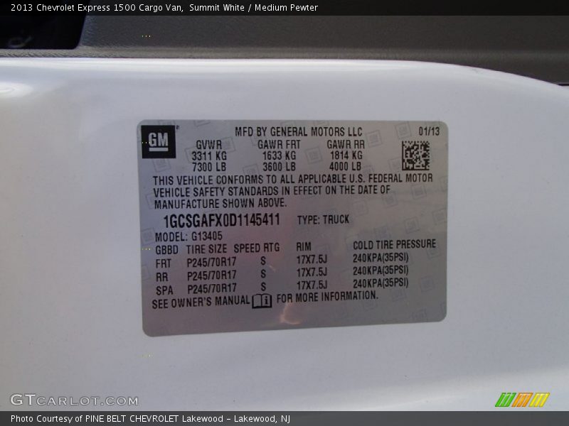 Summit White / Medium Pewter 2013 Chevrolet Express 1500 Cargo Van