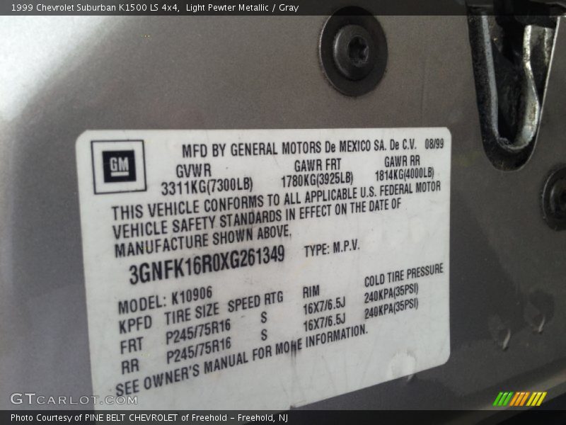 Light Pewter Metallic / Gray 1999 Chevrolet Suburban K1500 LS 4x4