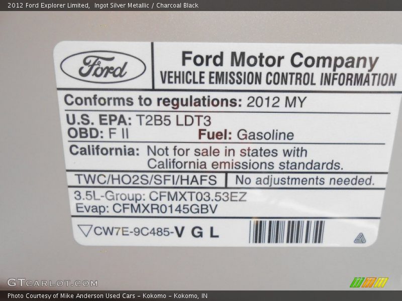 Ingot Silver Metallic / Charcoal Black 2012 Ford Explorer Limited