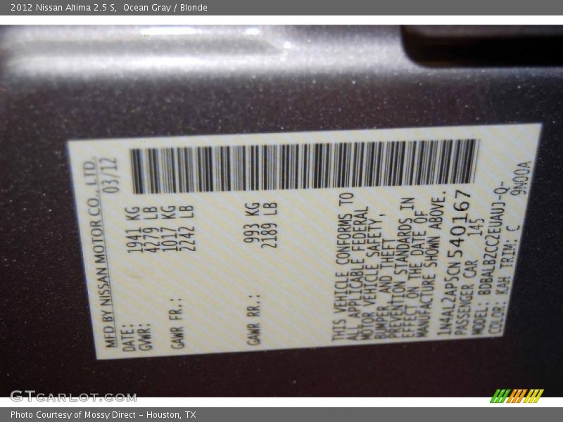 Ocean Gray / Blonde 2012 Nissan Altima 2.5 S