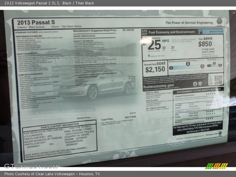 Black / Titan Black 2013 Volkswagen Passat 2.5L S