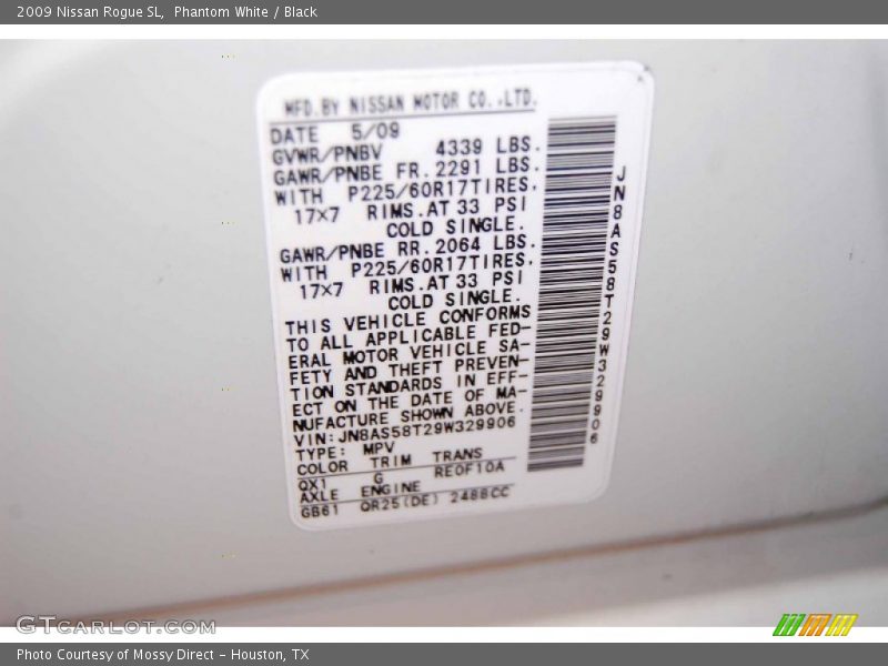 Phantom White / Black 2009 Nissan Rogue SL