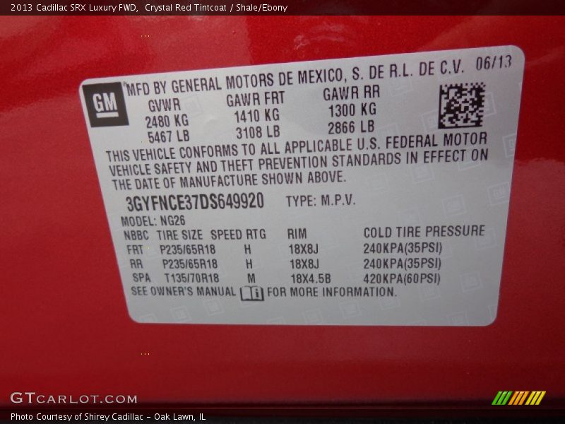 Crystal Red Tintcoat / Shale/Ebony 2013 Cadillac SRX Luxury FWD