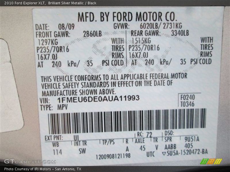Brilliant Silver Metallic / Black 2010 Ford Explorer XLT