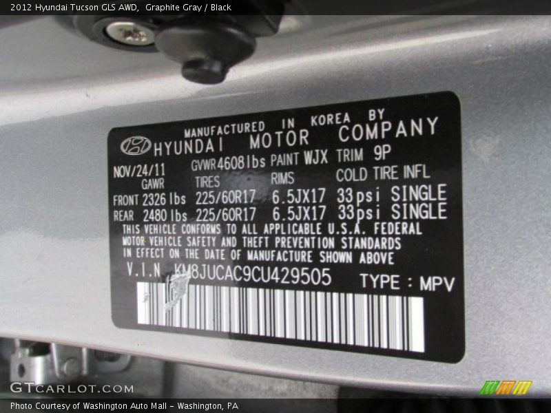 2012 Tucson GLS AWD Graphite Gray Color Code WJX