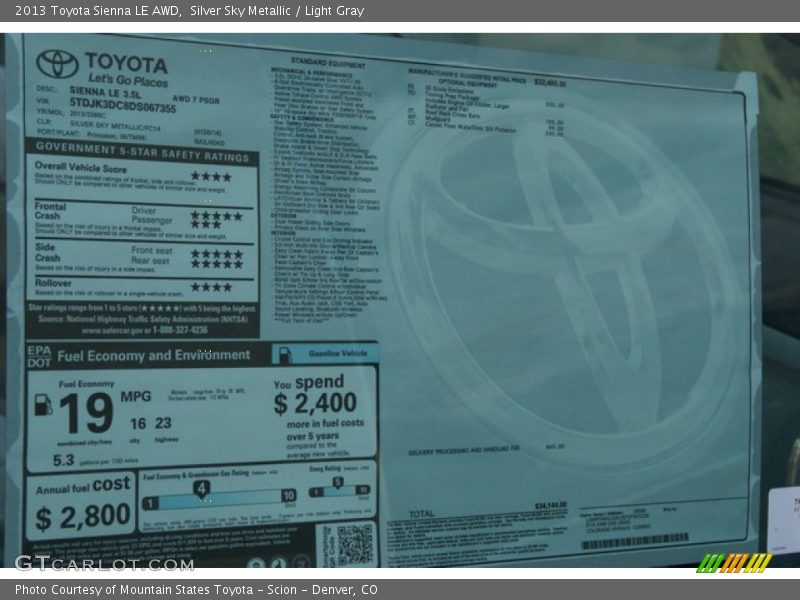 Silver Sky Metallic / Light Gray 2013 Toyota Sienna LE AWD