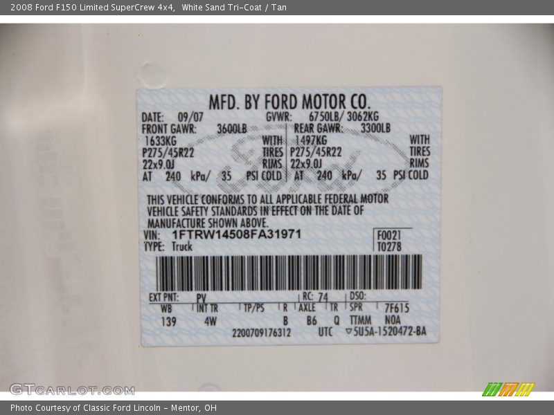 White Sand Tri-Coat / Tan 2008 Ford F150 Limited SuperCrew 4x4