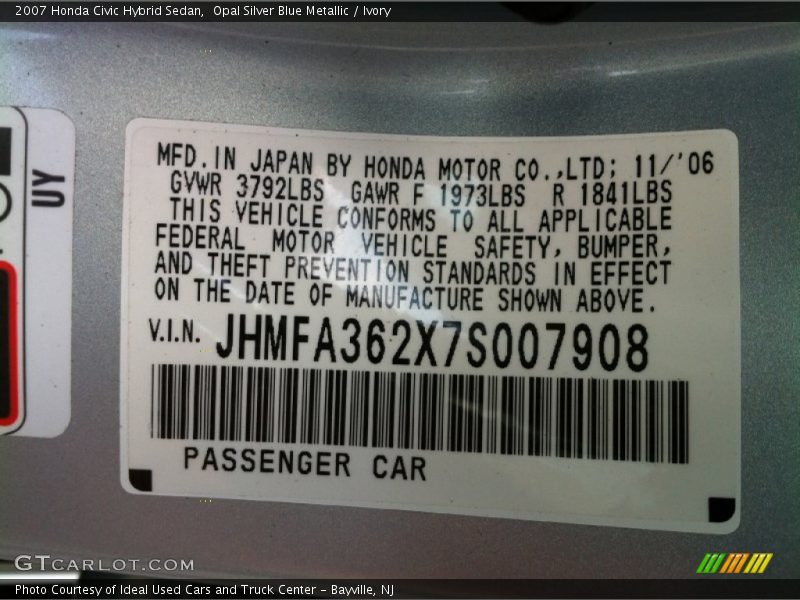Opal Silver Blue Metallic / Ivory 2007 Honda Civic Hybrid Sedan