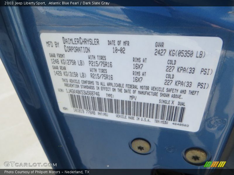 Atlantic Blue Pearl / Dark Slate Gray 2003 Jeep Liberty Sport