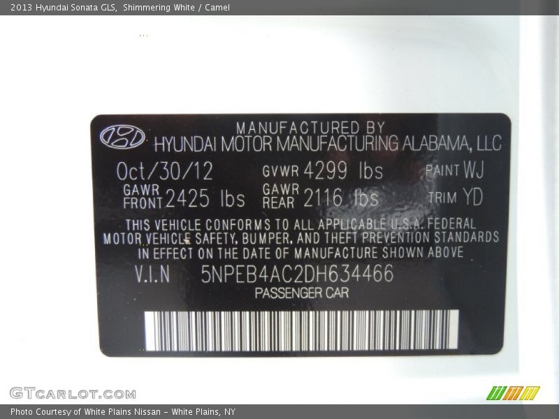 Shimmering White / Camel 2013 Hyundai Sonata GLS