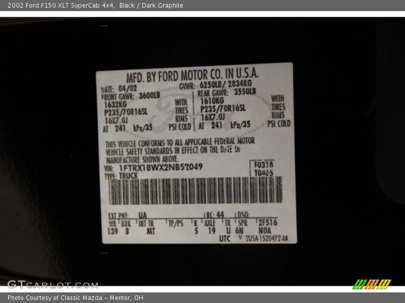 Black / Dark Graphite 2002 Ford F150 XLT SuperCab 4x4