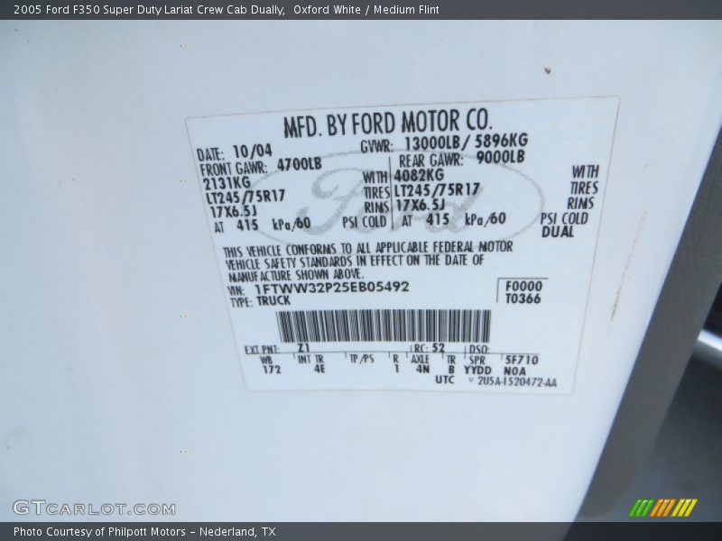 Oxford White / Medium Flint 2005 Ford F350 Super Duty Lariat Crew Cab Dually