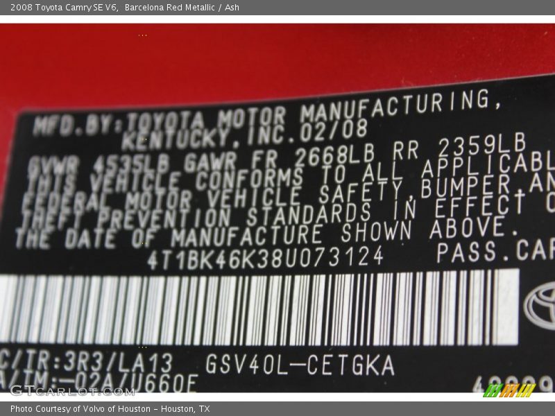 Barcelona Red Metallic / Ash 2008 Toyota Camry SE V6